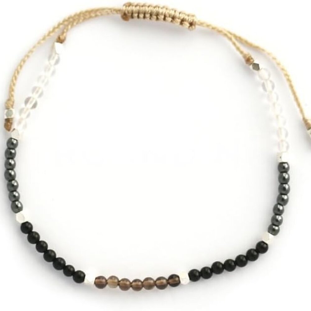 Healing Crystal Bracelet Silver Beads Grounding Power Gift for Women